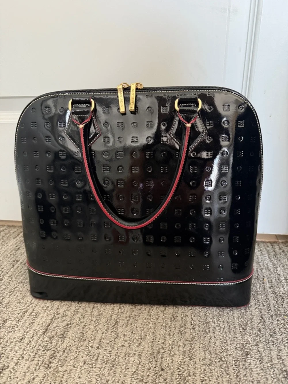 Arcadia large dome Bugatti patent leather black satchel shoulder bag - Picture 6 of 14